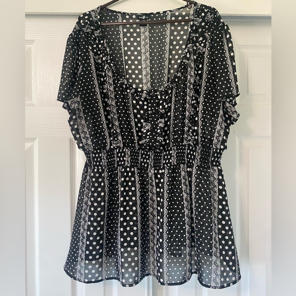 Torrid Black & White Polka Dot Sheer Blouse